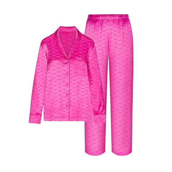 Valentine’s Collection 💖 SKIMS NWT WOVEN JACQUARD SLEEPP SET IN HOT PINK | XXS 💖 - Picture 1 of 16